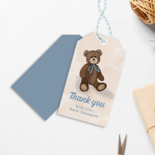 Söt baby shower tack teddybjörn presentetikett
