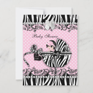 Söt baby shower zebra babyflicka rosa prick inbjudningar