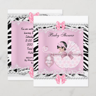 Söt baby shower zebra babyflicka rosa spets inbjudningar