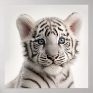 Söt baby sibirisk vit tiger porträtt 1:1 poster