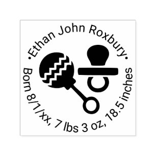 Söt baby skallra och napp Birth Announcement Självfärgande Stämpel