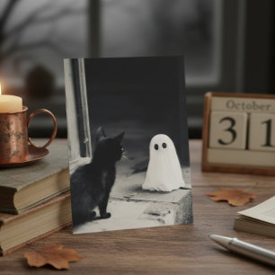 Söt Baby-spöke och Kittens Halloween Vykort