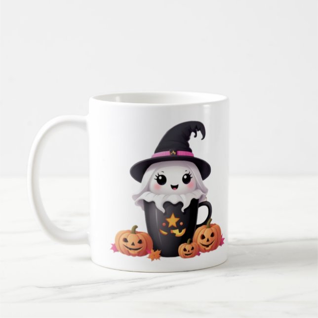 Söt baby spökhalloween med hat mugg (Vänster)