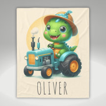 Söt Baby Trex Dinosaur Kör en Blå Traktor