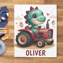 Söt Baby Trex Dinosaur Kör Röd Traktor