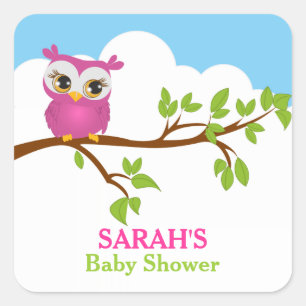 Söt Baby Uggla Baby Shower Sticker Fyrkantigt Klistermärke