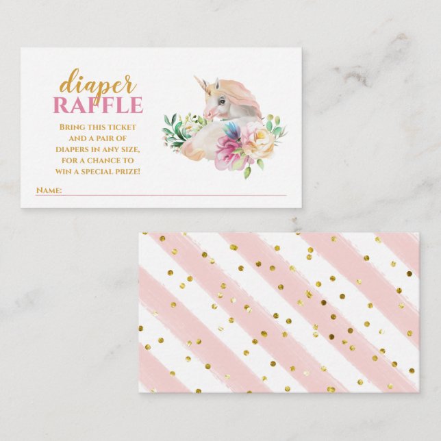 Söt Baby Unicorn Diaper Raffle Biljett djurutrymme Tilläggskort (Fram/baksida)
