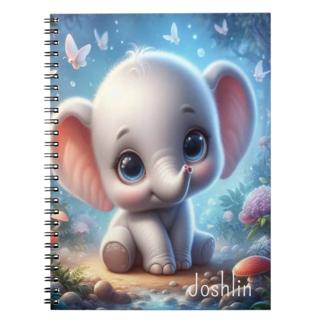 Söt Baby Vit Elefant Spiral Anteckningsbok  (Framsidan)