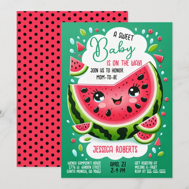 Söt Baby Watermelon Thmet Baby Shower Inbjudningar (Fram/baksida)