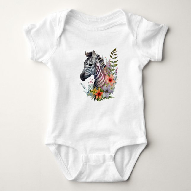 Söt Baby Zebra med blommor T Shirt (Framsida)