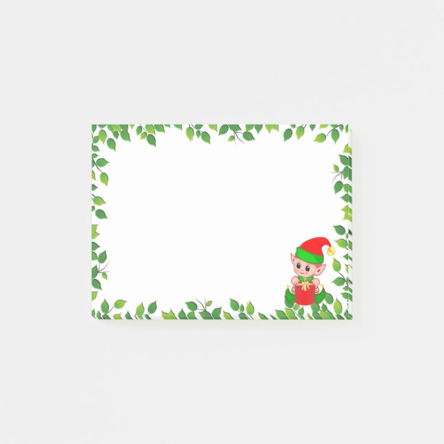 Söt babyalv & grön blad ram post-it block (Framsida)