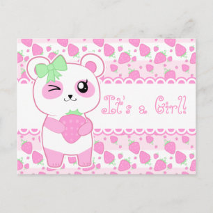 Söt babyannonsering rosa Kawaii Panda björn Meddelande Vykort
