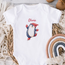 Söt babybodysuit med en isdansande pingvin