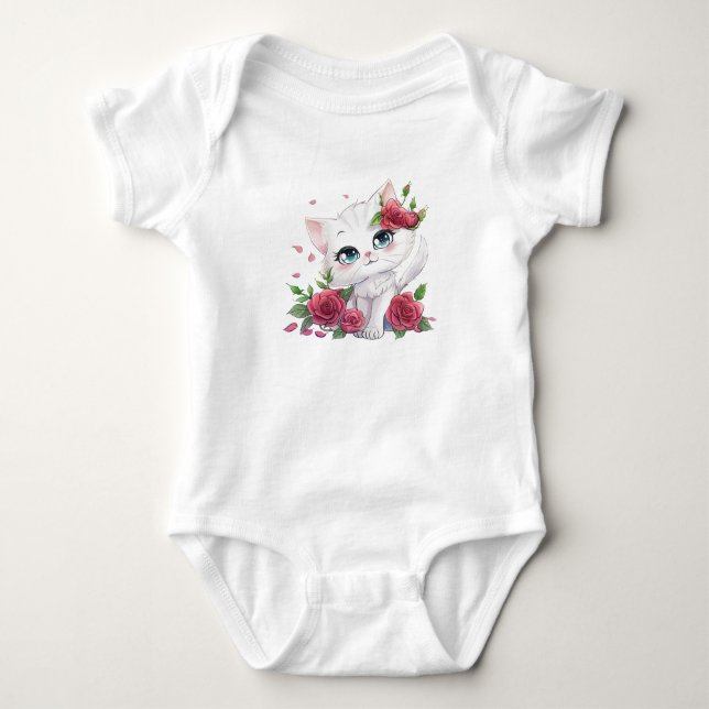 Söt babybodysuit - söta kattserieteckning t shirt (Framsida)