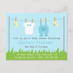 Söt babyboy shower med babykläder inbjudningar