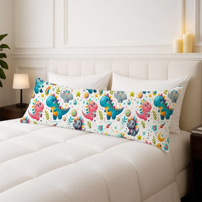 Söt Babydinosaur Turkos Dinosauriekropp Kuddöverdr Kroppskudde (Cute Baby Dinosaur Teal Dino Body Pillow Cover)