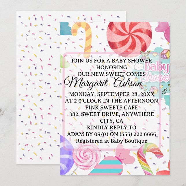 Söt babydusch inbjudningar (Fram/baksida)
