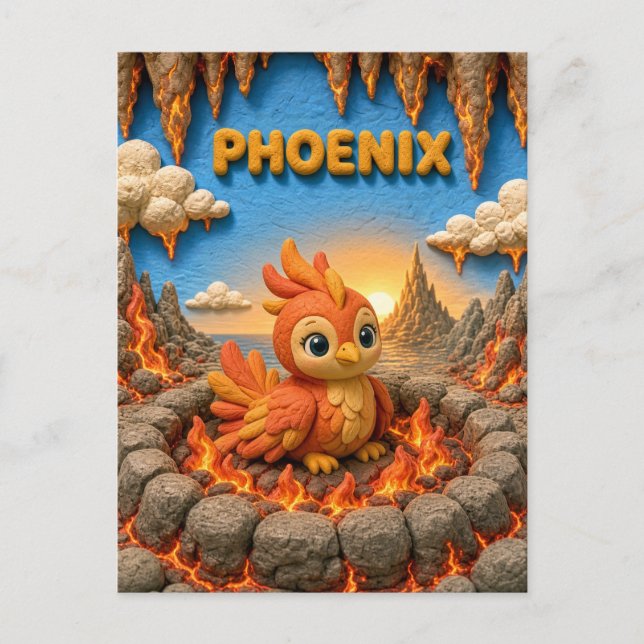 Söt babyfågel Fenix, Myttisk Vykort (Framsida)