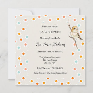 Söt babyfågel små blommor baby shower inbjudan