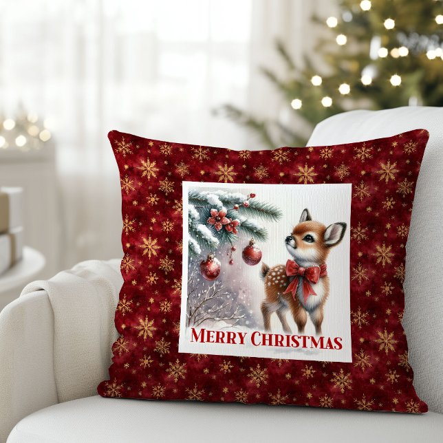 Söt babyfawn vinterscen dekoration för barnrum jul kudde (Lovely Baby Fawn Winter Scene Kids Room Decor Christmas Pillow

)