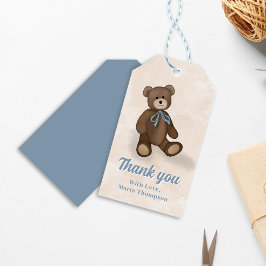 Söt babyfirande tack teddybjörn presentetikett