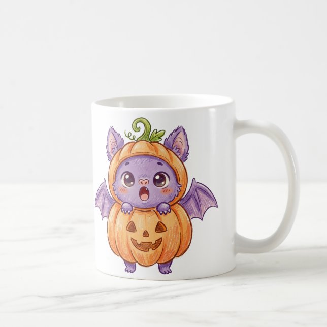 Söt babyfladdermus i pumpakostym Halloween-mugg Kaffemugg (Höger)