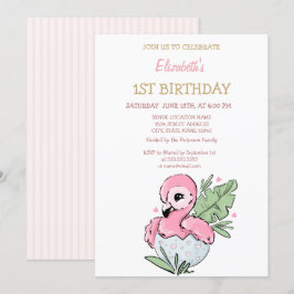 Söt babyflamingo randig födelsedag inbjudningar