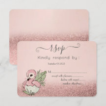Söt babyflamingo rosa guld glitter RSVP