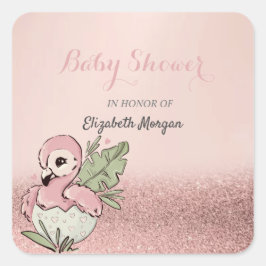 Söt babyflamingo rosa guldglitter fyrkantigt klistermärke