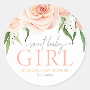 Söt Babyflicka Blush Rosa Ros Blommig Klistermärke