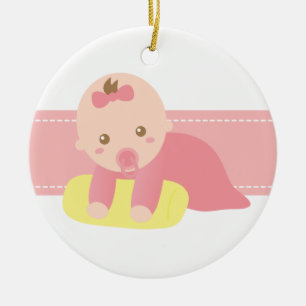 Söt babyflicka kryper med kudde Personlig Julgransprydnad Keramik