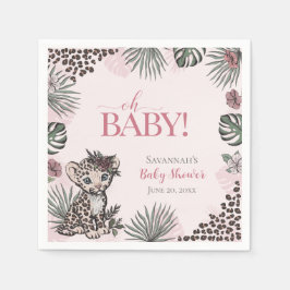 Söt Babyflicka Leopardunge Rosa Bebis-barnkalas Pappersservett