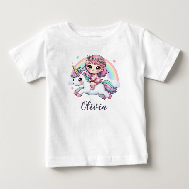 Söt babyflicka på enhörning t shirt (Framsida)
