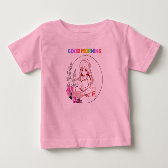 Söt babyflicka som läser bok t-shirt (Framsida)
