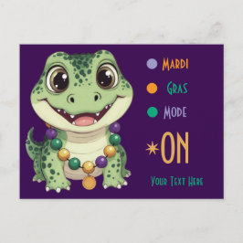 Söt Babygator Mardi Gras-läge Påslagen Vykort