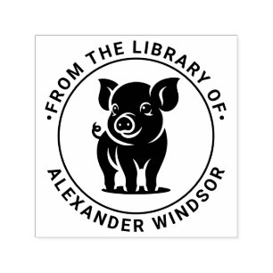 Söt babygris stående #1 Rundt bibliotek boknamn Självfärgande Stämpel