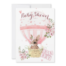 Söt babykanin Blommig rosa baby shower inbjudan