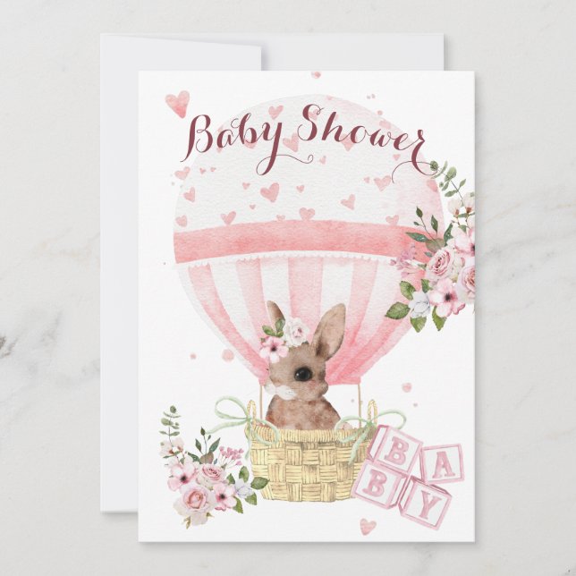 Söt babykanin Blommig rosa baby shower-inbjudan Inbjudningar (Framsida)