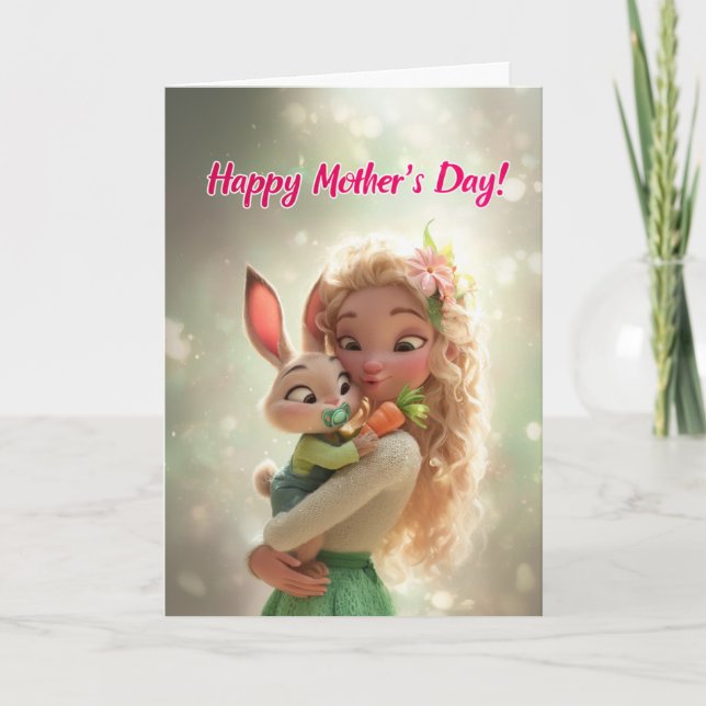 Söt babykanin med morot för Glad mammas dag Kort (Framsida)
