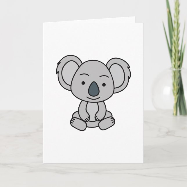 Söt babykoala med ett leende som sitter ner kort (Framsida)