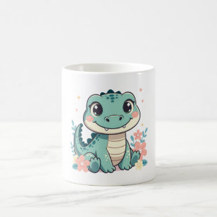 Söt babykrokodil med blomsterträdgård kaffemugg