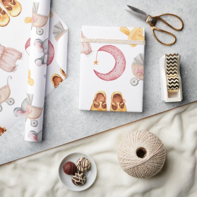 Söt babypige Pastellrosa Boho Barnvagn Napp Presentpapper (Hantverk)