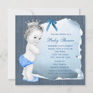 Söt babypojke blå denim baby shower inbjudningar