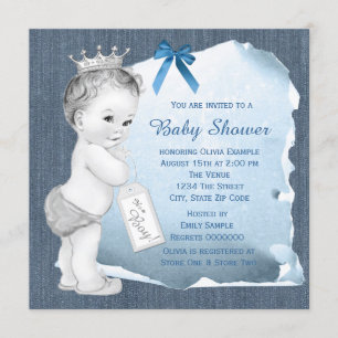 Söt babypojke blå denim baby shower inbjudningar