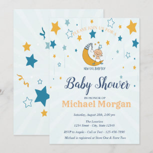 Söt Babypojke, Stjärnor Baby Shower Inbjudningar