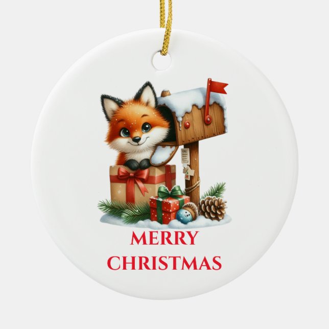 Söt babyräv jul julgransprydnad keramik (Framsidan)