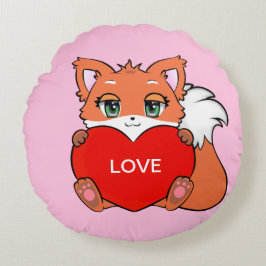 Söt babyräv med hjärta på rosa rund kudde