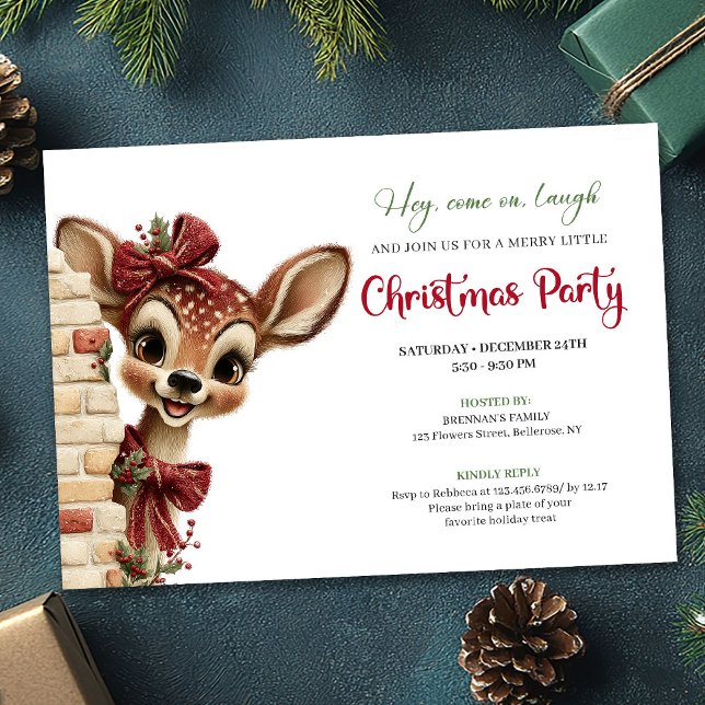 Söt babyren jul barn firande  inbjudningar (Lovely baby deer Christmas kids celebration printable)