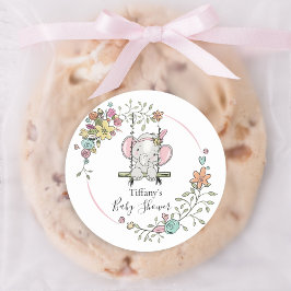 Söt babyshowermärketikett med blommande elefant runt klistermärke