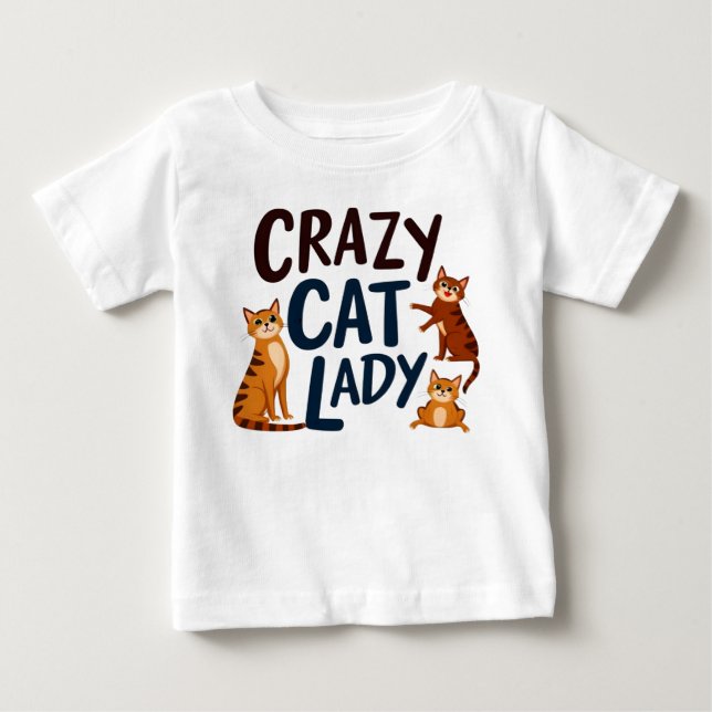 Söt babytröja – Galen kattdam med sassiga katter T Shirt (Framsida)